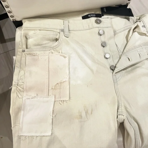 HUDSON Thalia High Rise dye patchwork stretch Straight leg 90 Loose Fit Jeans 30